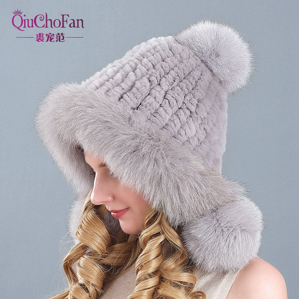 Knitted Real Fur Beanies Hats