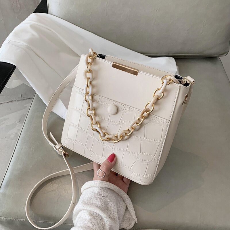 Stone Pattern PU Leather Hand Bag