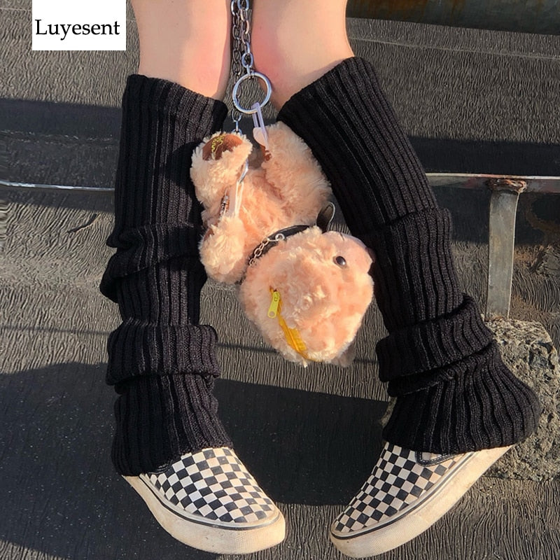 Punk Solid Black Cool Knit Long Socks