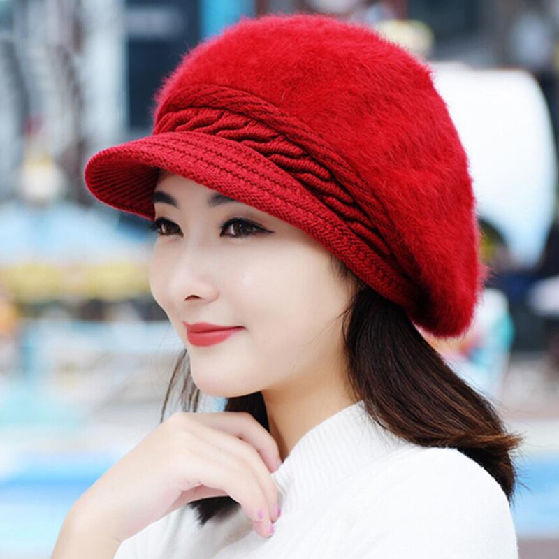 New Winter Women Rabbit Fur Knitted Hats