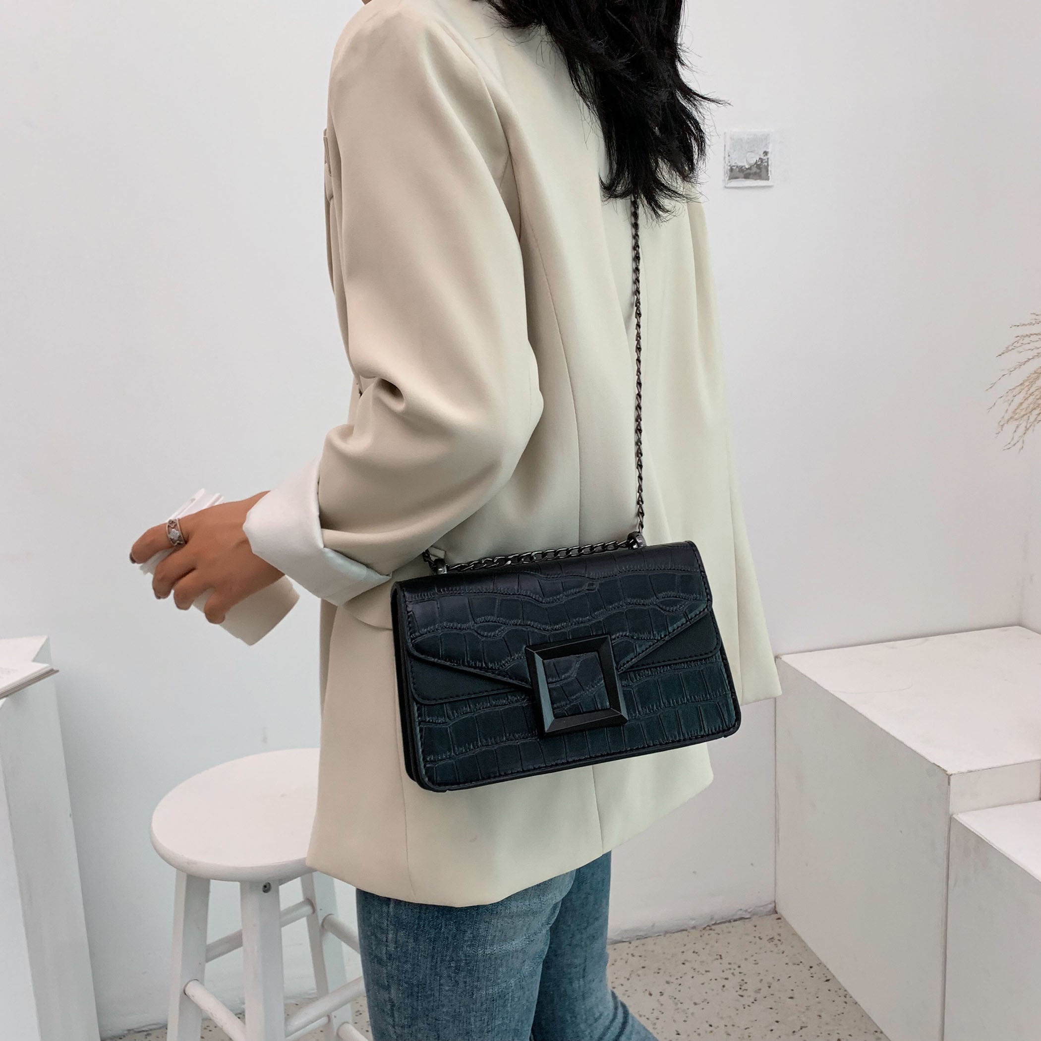 Stone Pattern Leather Crossbody Bags