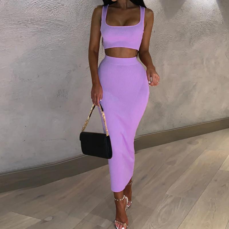 Summer Knit Skirt Set Women Knitted Suit