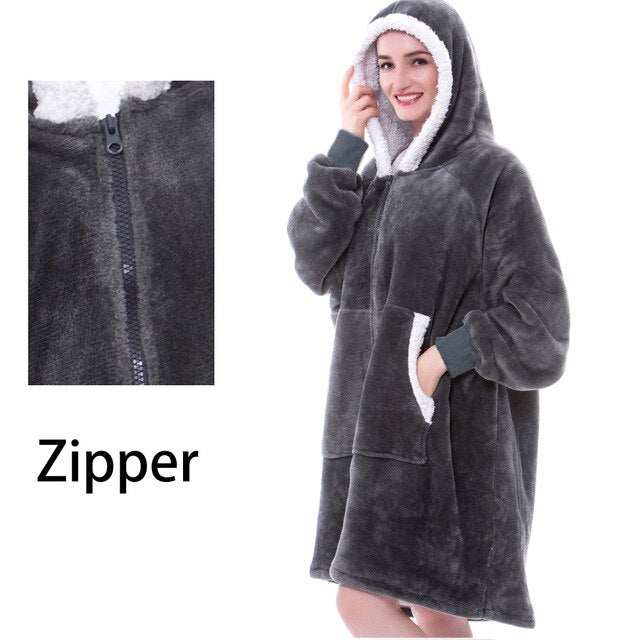 Winter Hoodie Blanket Women Long Sweatshirt