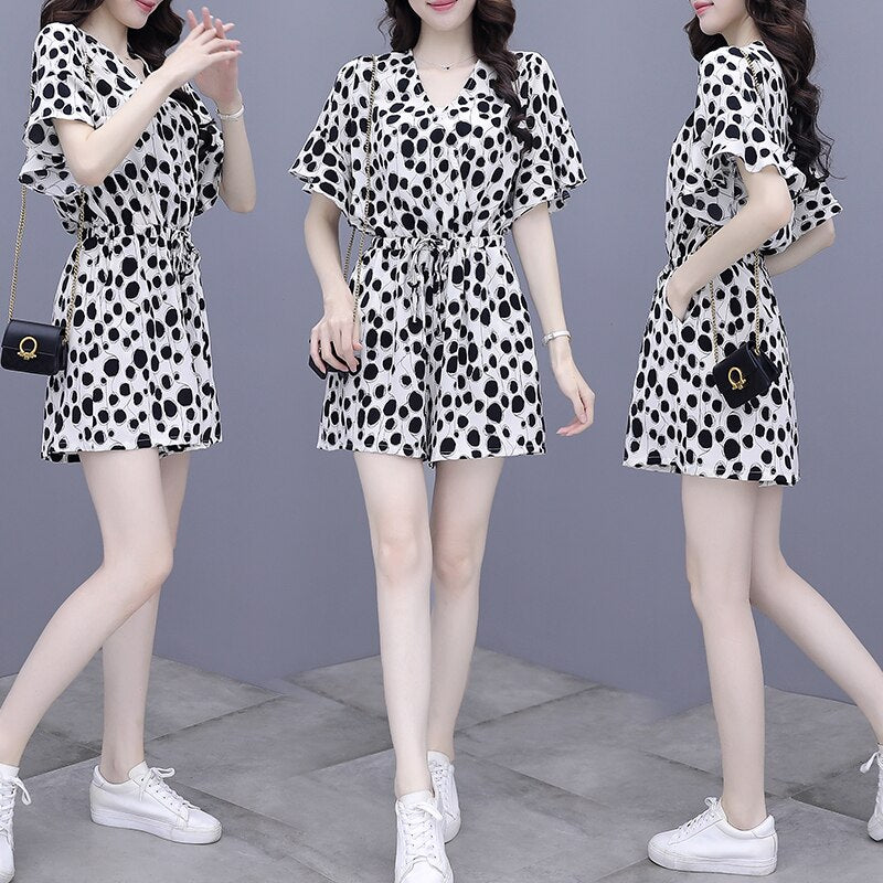 New Women V-neck Short Jumpsuit