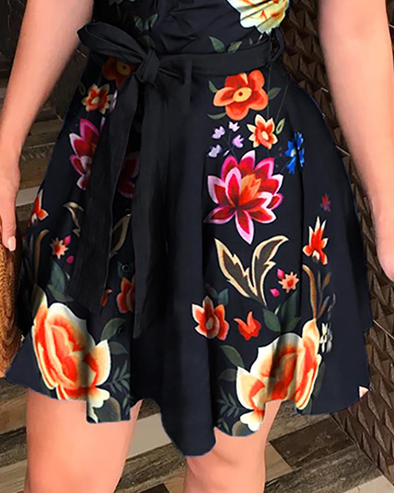 Women Summer Floral Sleeveless Shirt Dress