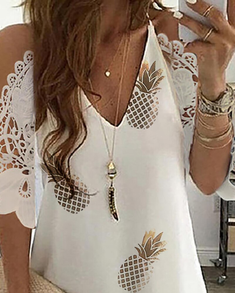 Women Summer Elegant Pineapple Print Dress
