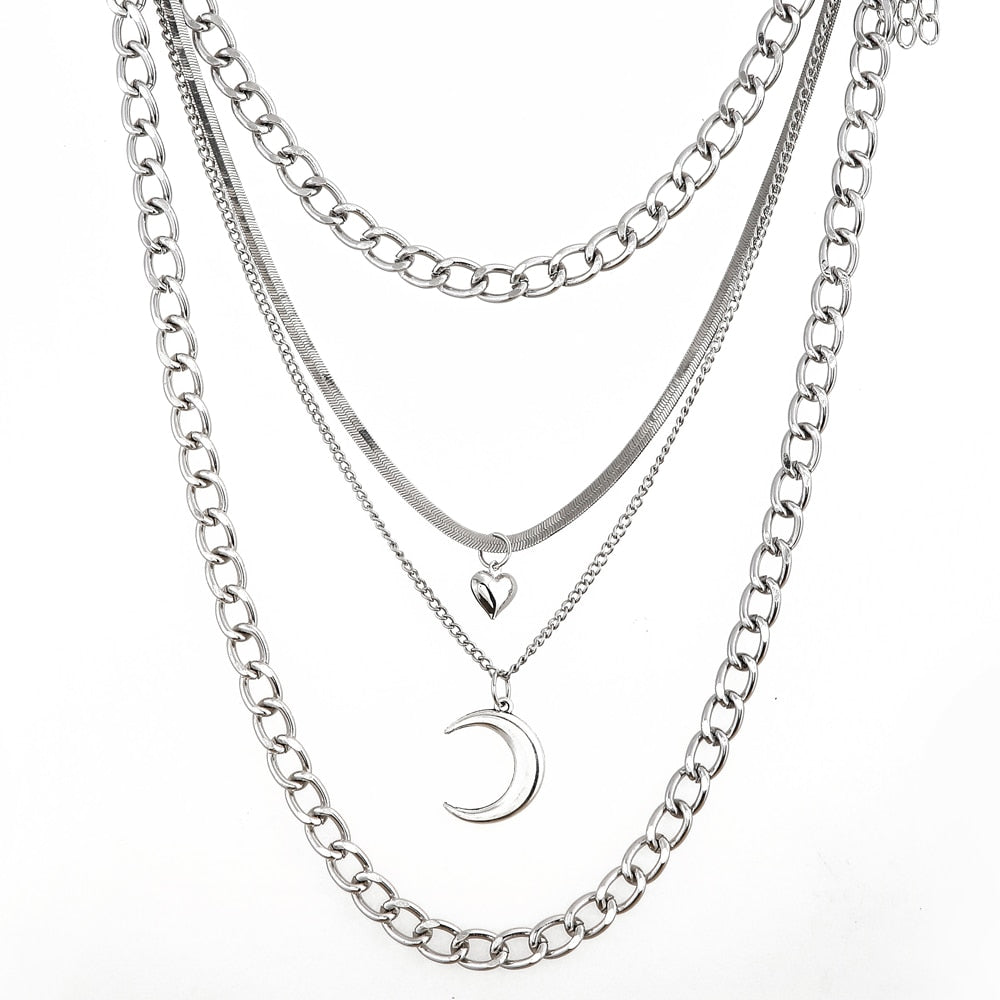 Layer Moon Pendant Necklace