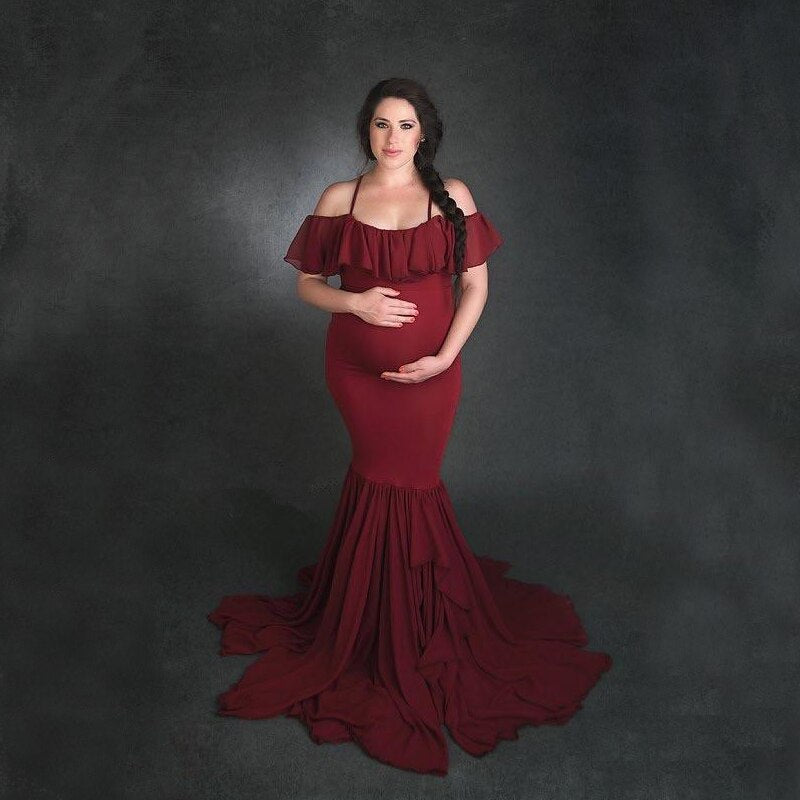 Ruffle Collar Off Shoulder Maternity Dress