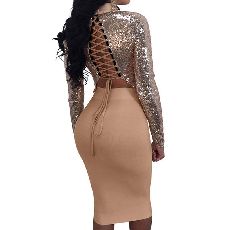 Women Sexy Night Club Skirt Set Suits