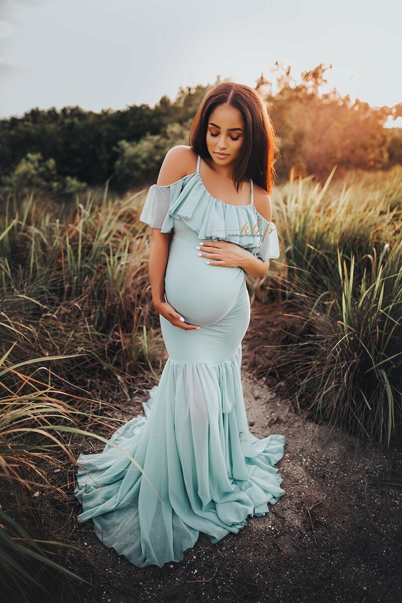 Ruffle Collar Off Shoulder Maternity Dress