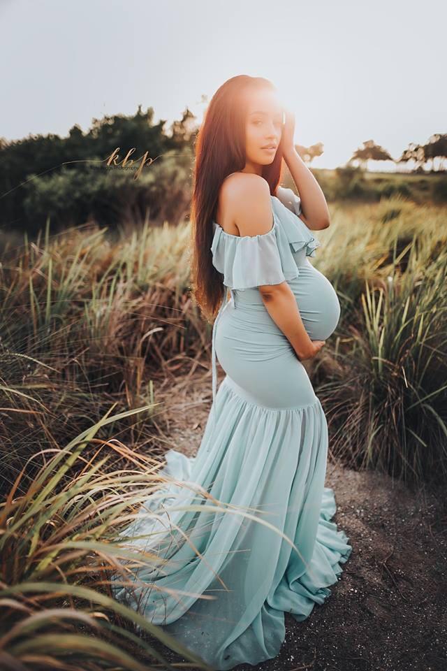Ruffle Collar Off Shoulder Maternity Dress