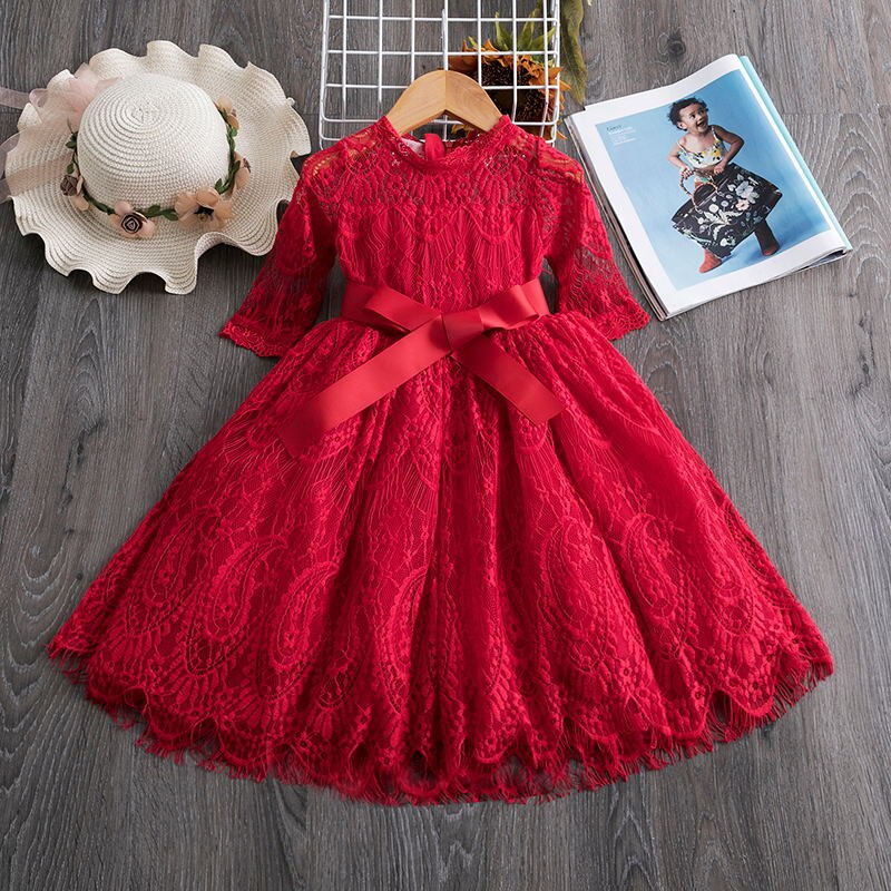 Red Lace Flower Dress