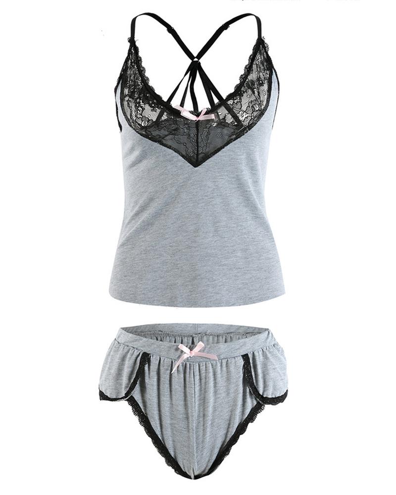 Women Lace Neck Top Shorts