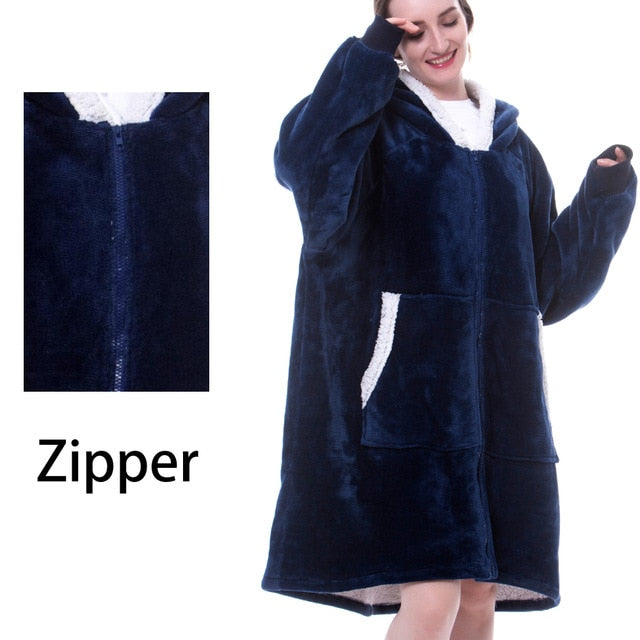 Winter Hoodie Blanket Women Long Sweatshirt