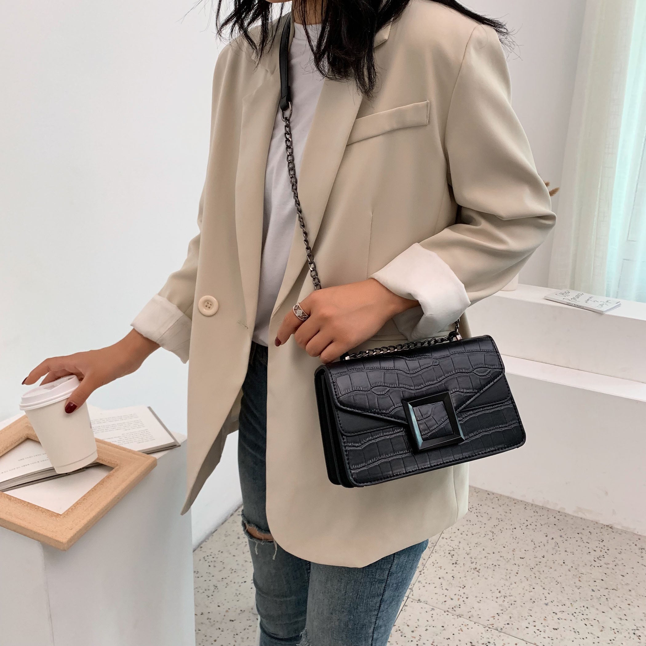 Stone Pattern Leather Crossbody Bags