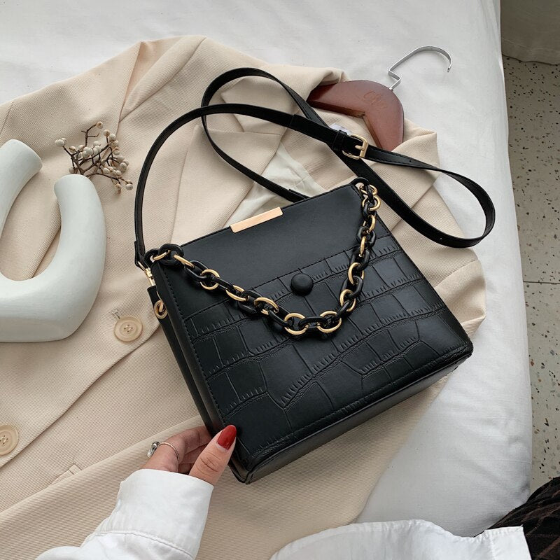 Stone Pattern PU Leather Hand Bag