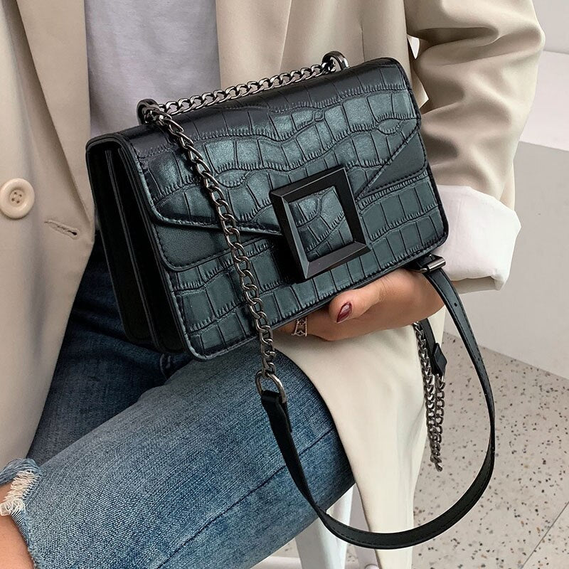 Stone Pattern Leather Crossbody Bags
