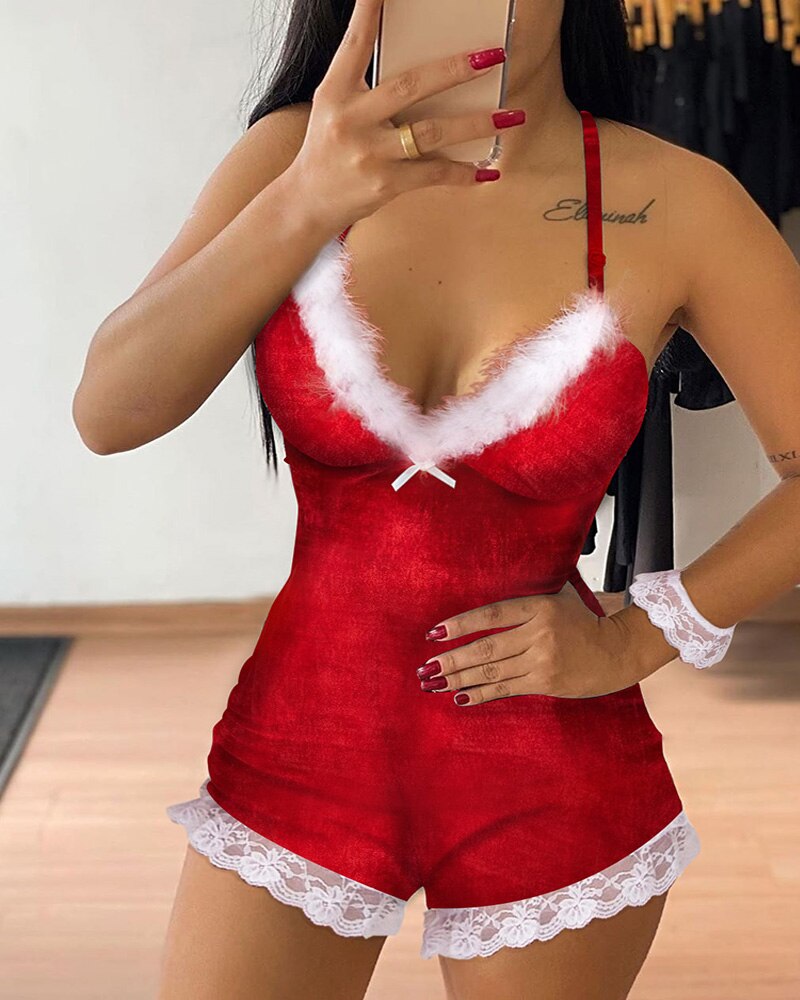 Women Elegant Christmas Print Rompers