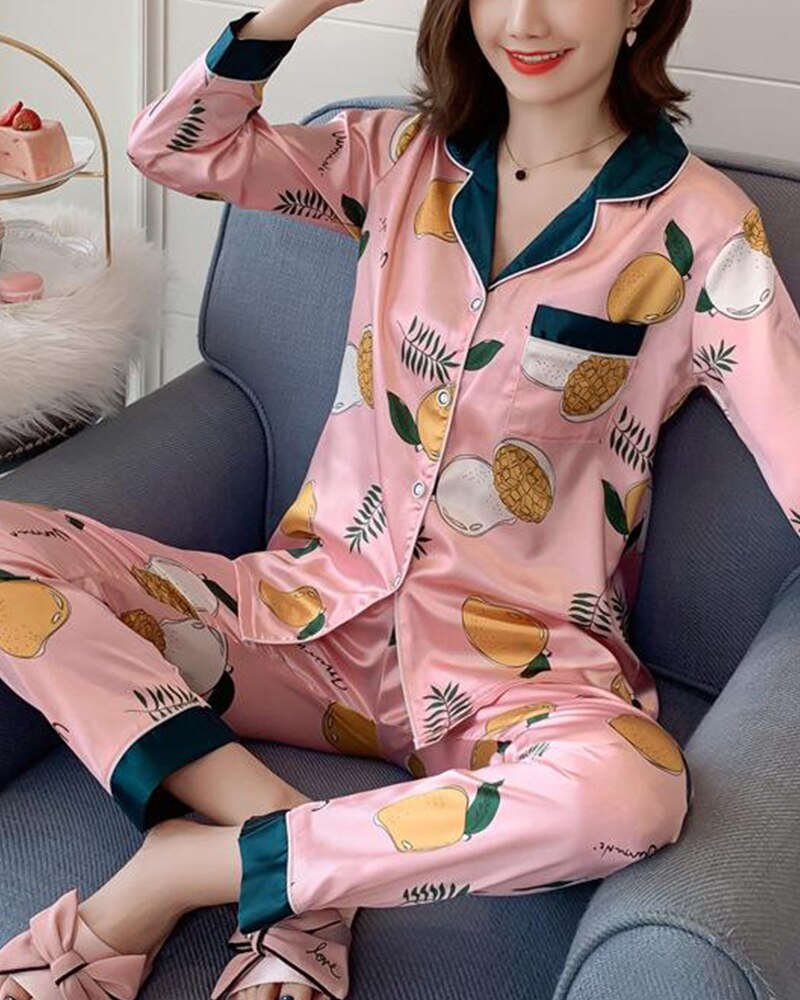 Women Satin Two-Piece Pajama
