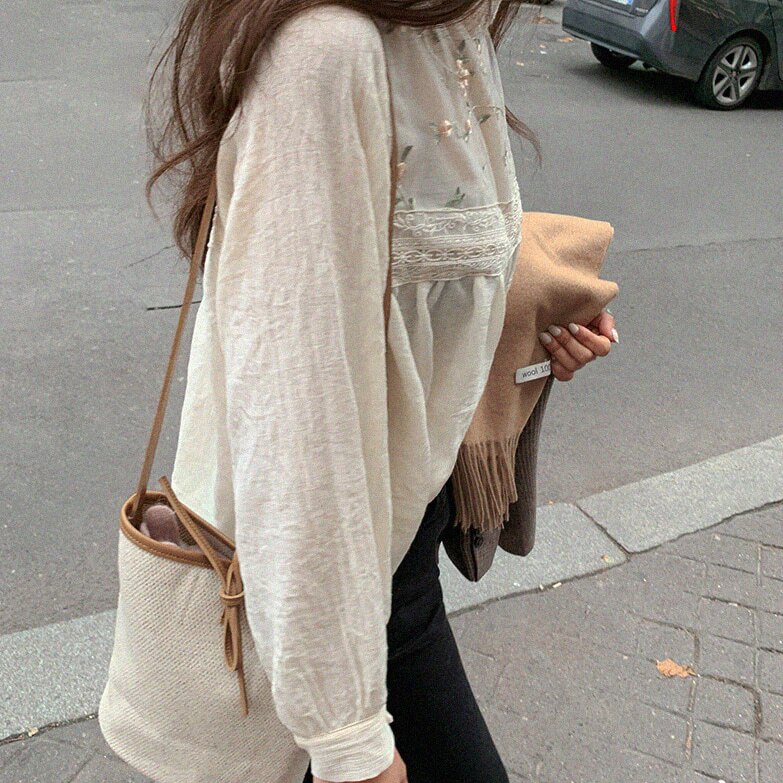 New Lace Stand Collar Long Sleeve Blouse