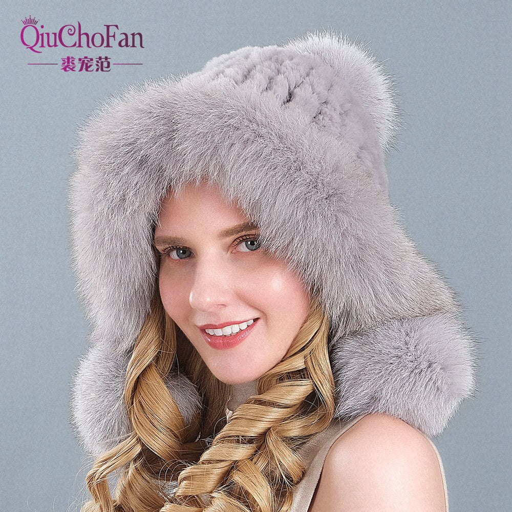 Knitted Real Fur Beanies Hats