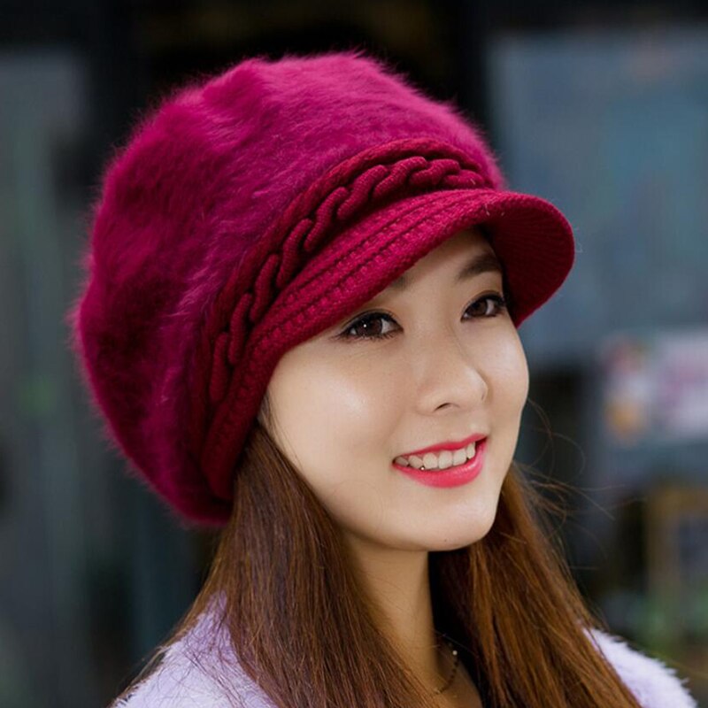 New Winter Women Rabbit Fur Knitted Hats