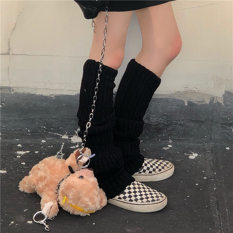 Punk Solid Black Cool Knit Long Socks
