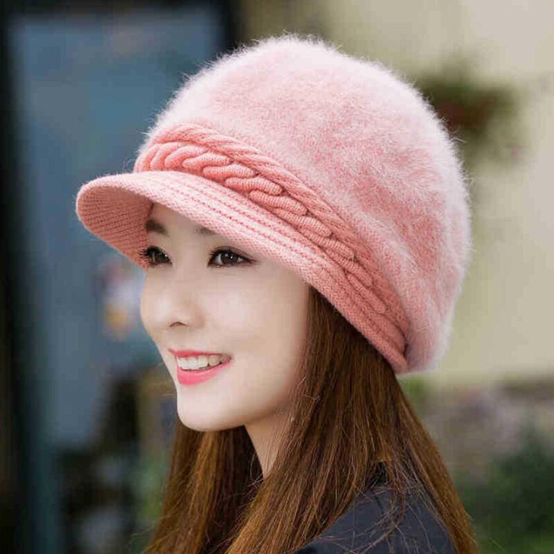 New Winter Women Rabbit Fur Knitted Hats