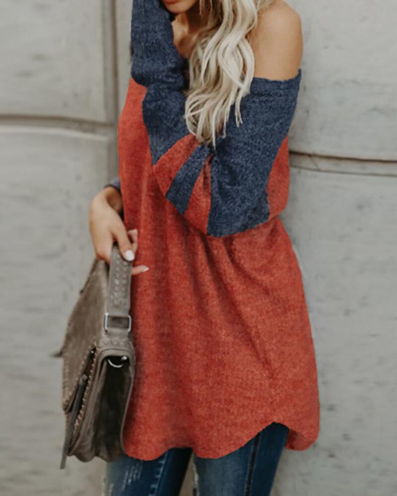 Pullover Color Striped Shoulder Sweater