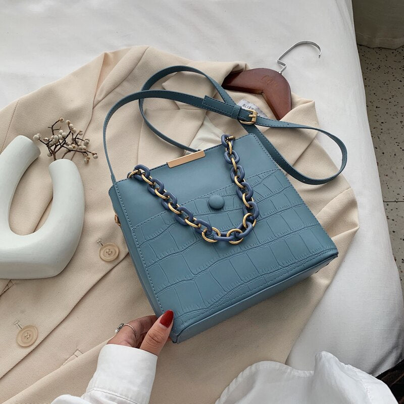 Stone Pattern PU Leather Hand Bag