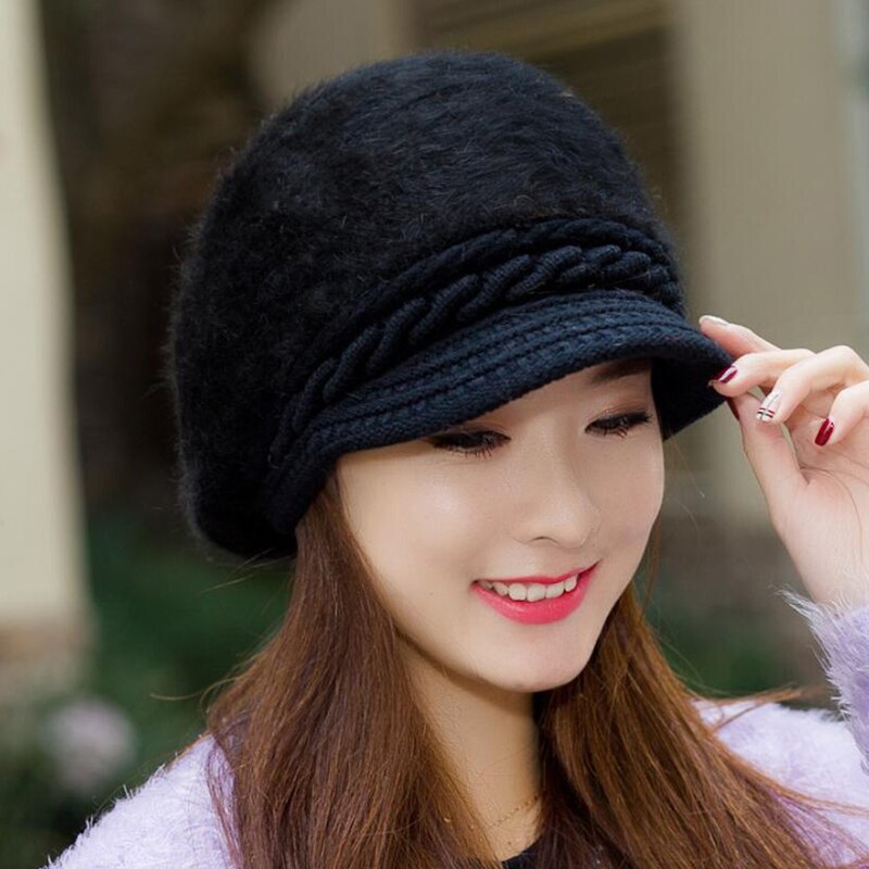 New Winter Women Rabbit Fur Knitted Hats