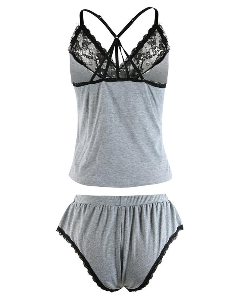 Women Lace Neck Top Shorts