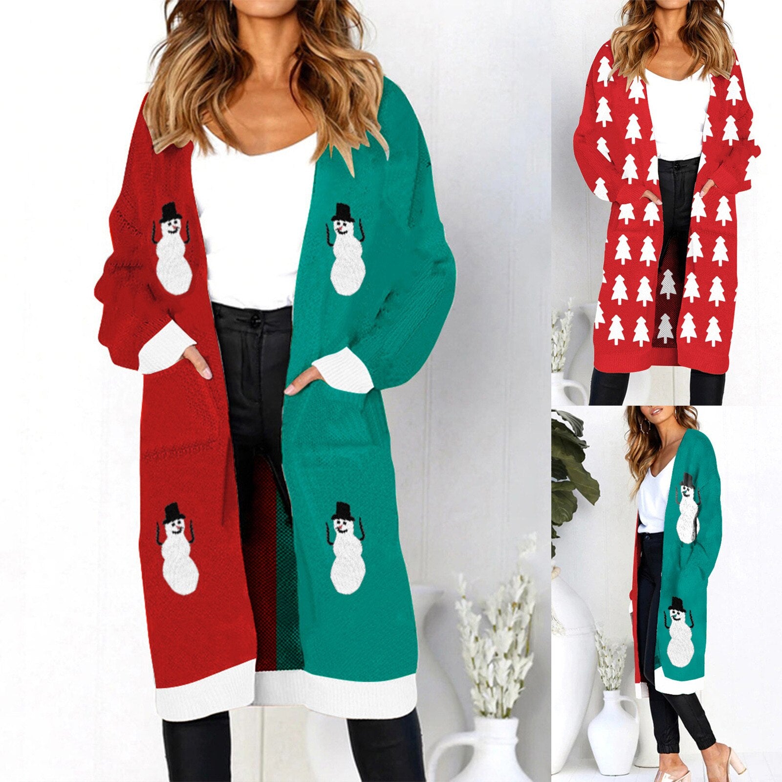Snowman Pattern Long Cardigan Sweater