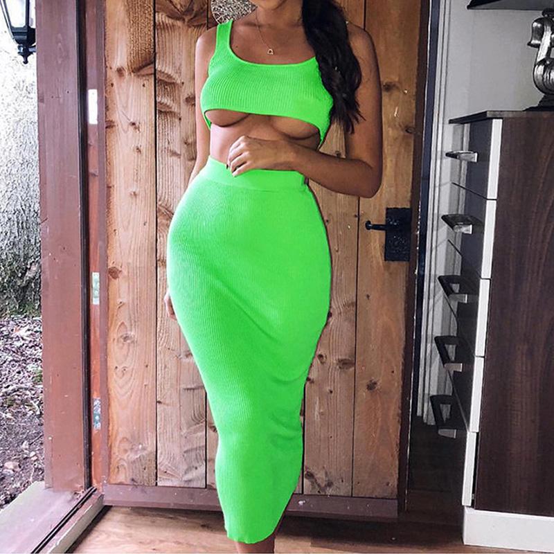 Summer Knit Skirt Set Women Knitted Suit