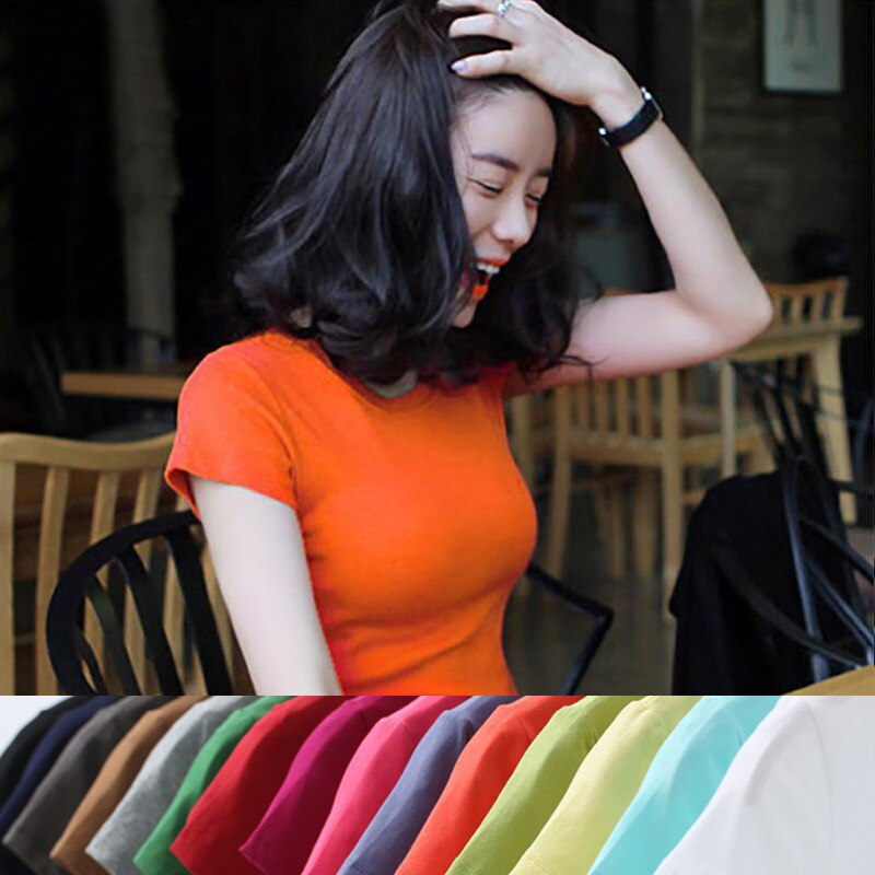 New Summer Women Color Round Collar Tops