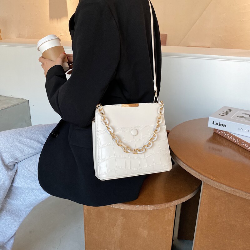 Stone Pattern PU Leather Hand Bag