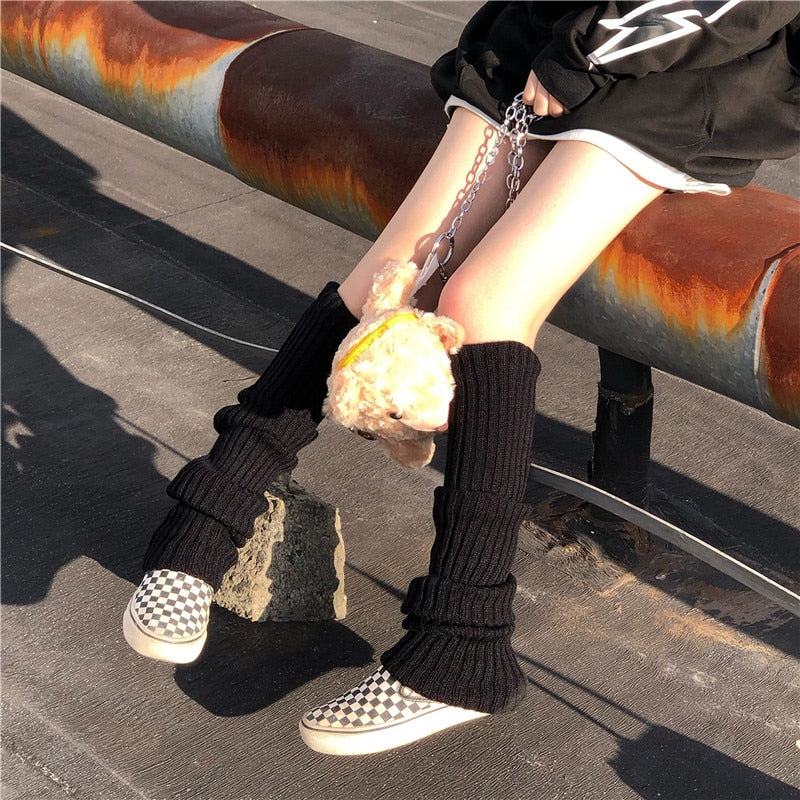 Punk Solid Black Cool Knit Long Socks