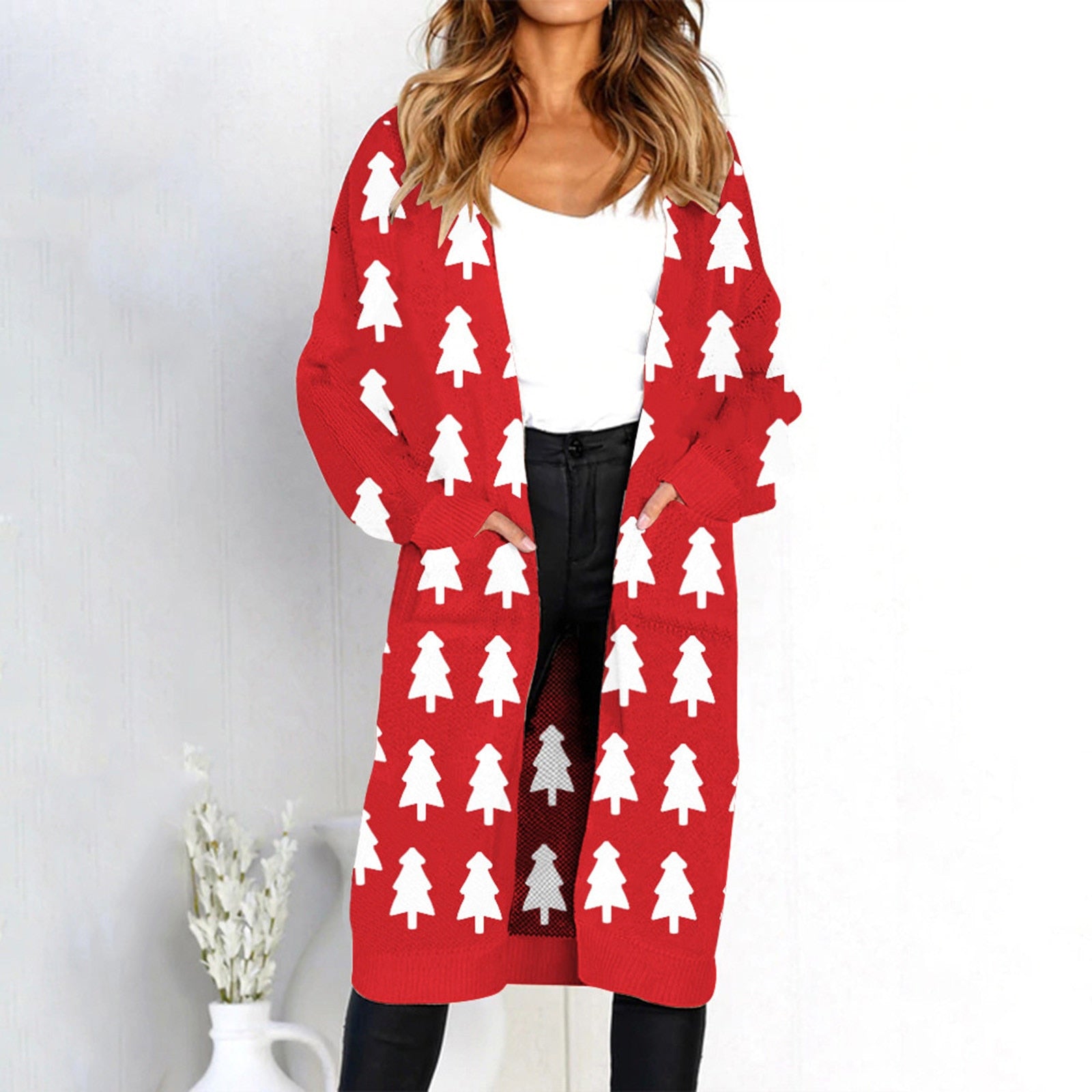 Snowman Pattern Long Cardigan Sweater