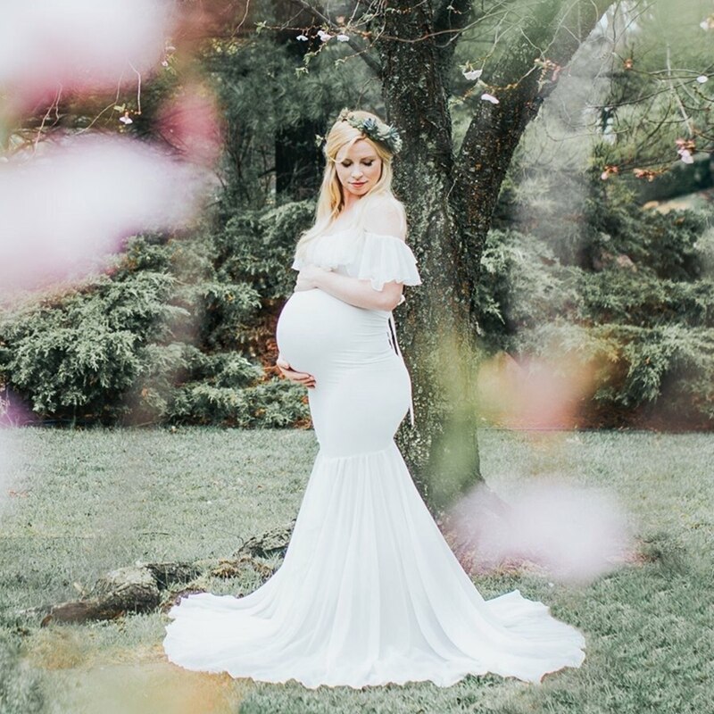 Ruffle Collar Off Shoulder Maternity Dress