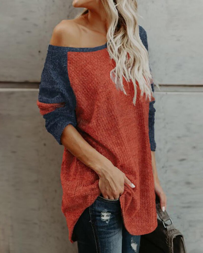 Pullover Color Striped Shoulder Sweater
