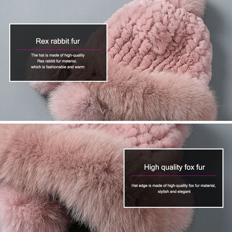 Knitted Real Fur Beanies Hats