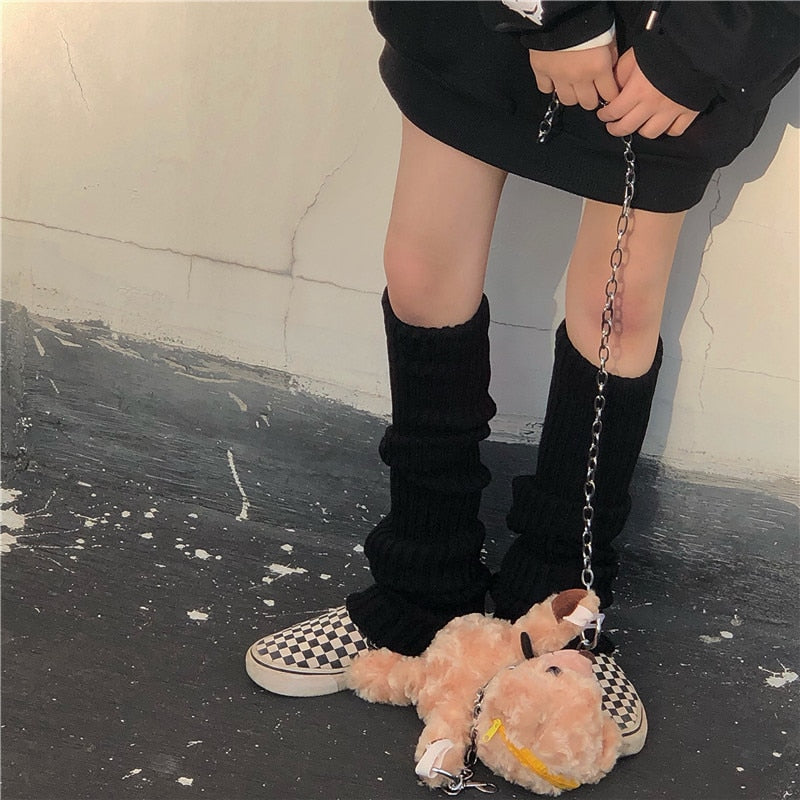 Punk Solid Black Cool Knit Long Socks