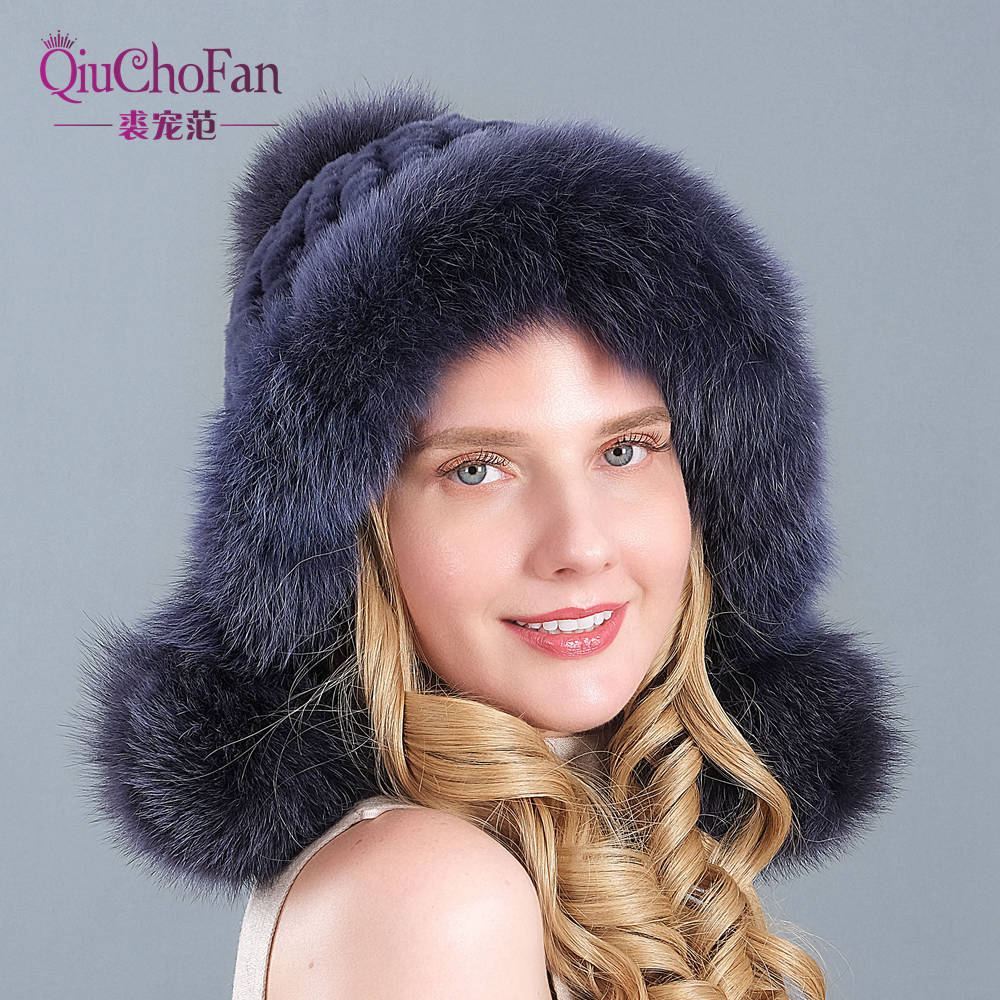 Knitted Real Fur Beanies Hats