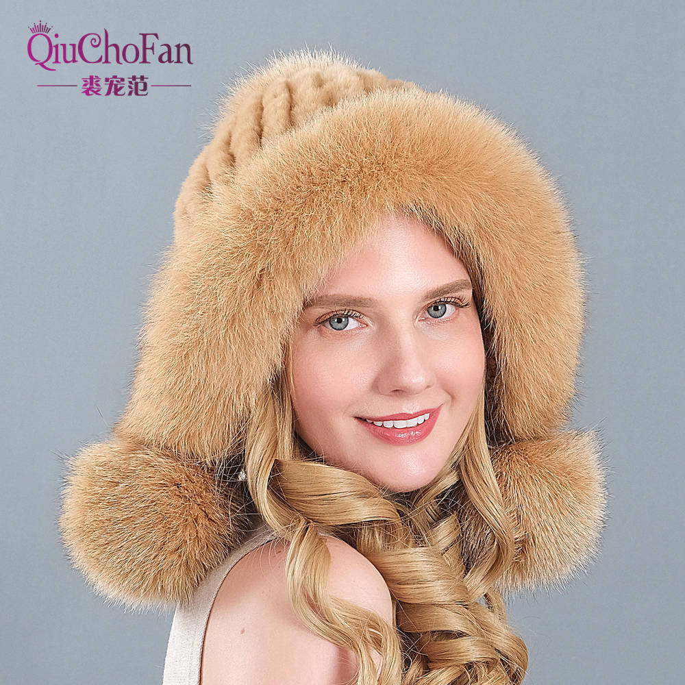 Knitted Real Fur Beanies Hats