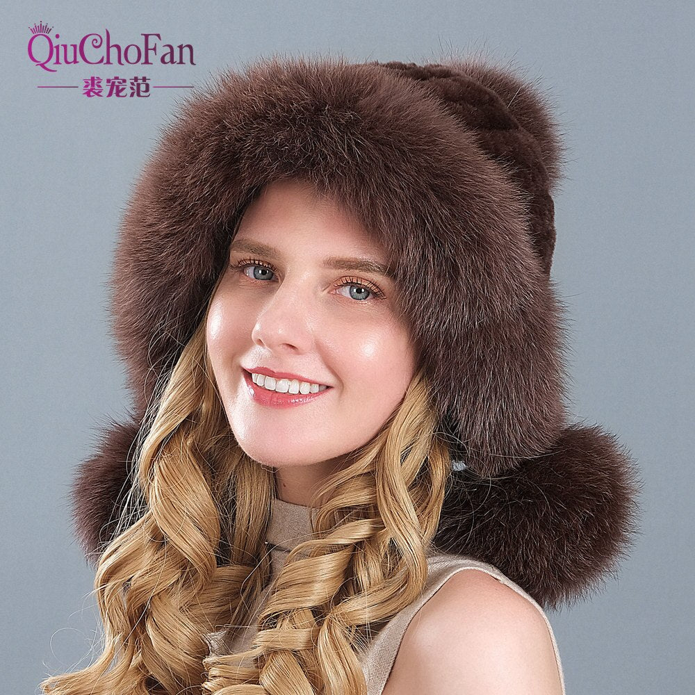 Knitted Real Fur Beanies Hats