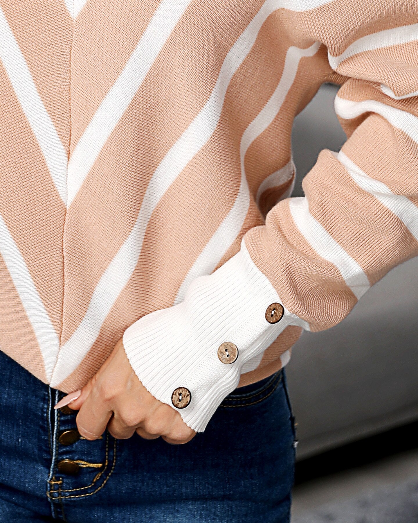 Women Cuff Striped Casual Sweater