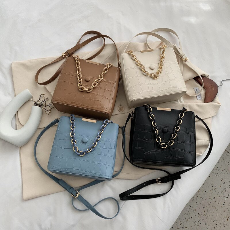 Stone Pattern PU Leather Hand Bag
