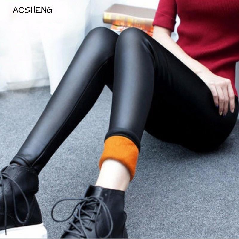Women Velvet Faux Leather Legging