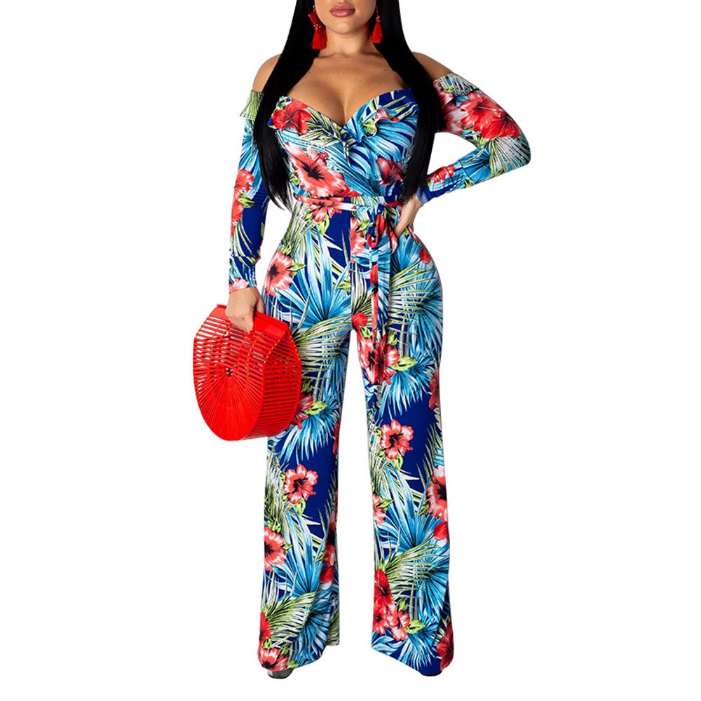 Women Sexy Ruffle Floral Print Lace-Up Bodysuit