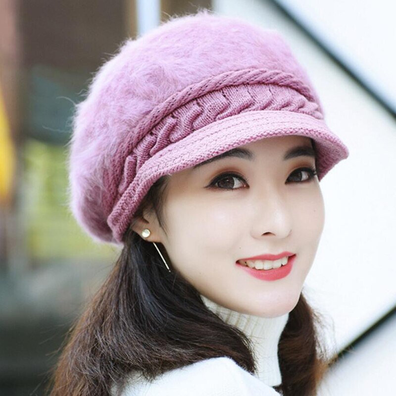 New Winter Women Rabbit Fur Knitted Hats